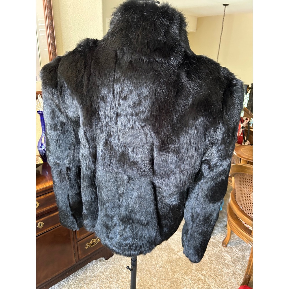 Vintage Wilson Black Dyed Rabbit Fur Jacket Cropped Stand Collar Medium - Picture 5 of 6